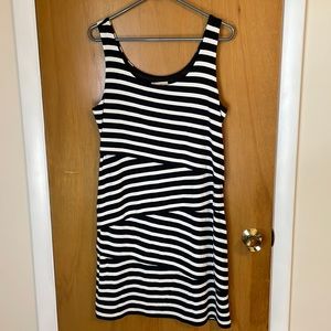 LOFT Womens Medium Dress Black and White Stripe Layered Panels Sleeveless